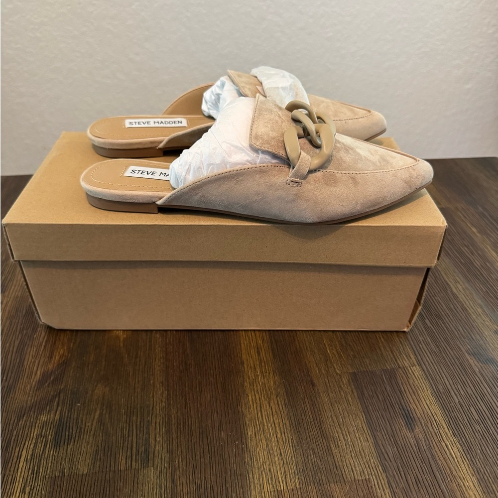 Steve Madden Tan Mules with Bow Detail